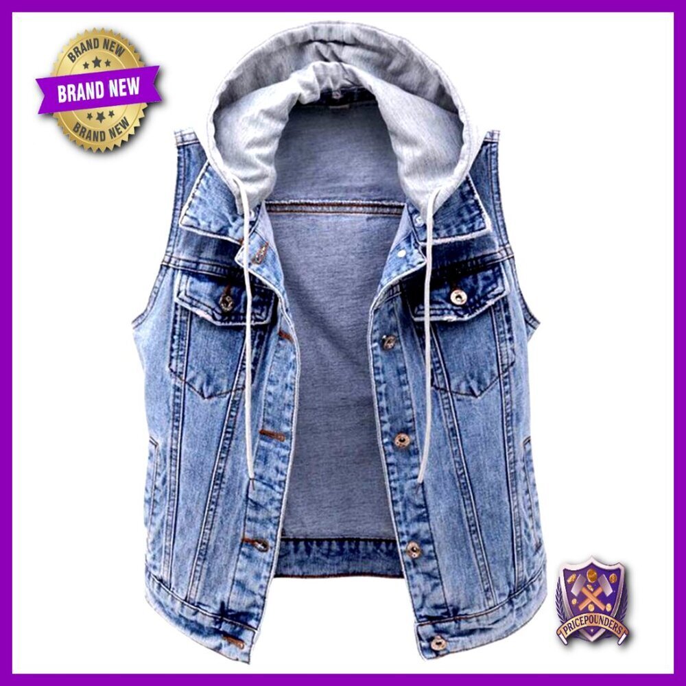Distressed Denim Vest Sleeveless Detachable Hoodie Y2K Chic Relaxed Fit